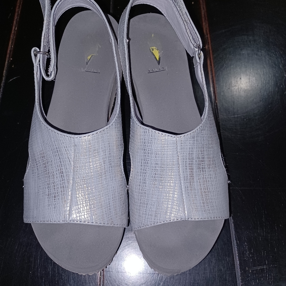 Gray wedge sandals